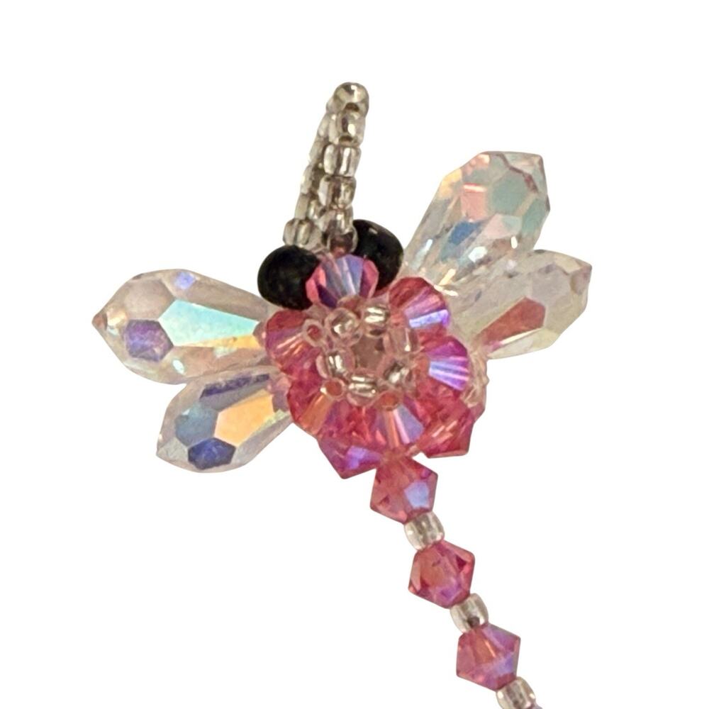 Dragonfly Faceted Beaded Pendant Aurora Borealis Handmade Pink - Picture 7 of 7